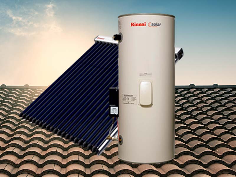 Rinnai Sunmaster Solar hot water cylinder with a solar collector