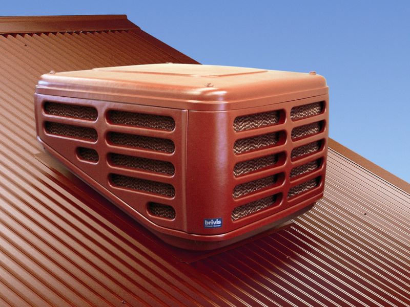 Brivis Evaporative Cooler In Terra Red Installed On A Roof