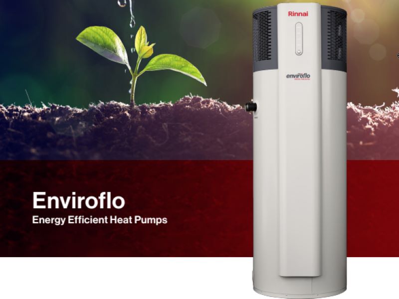 Rinnai Enviroflo Hot water heat pumps use less electricity, making them environmentally friendly