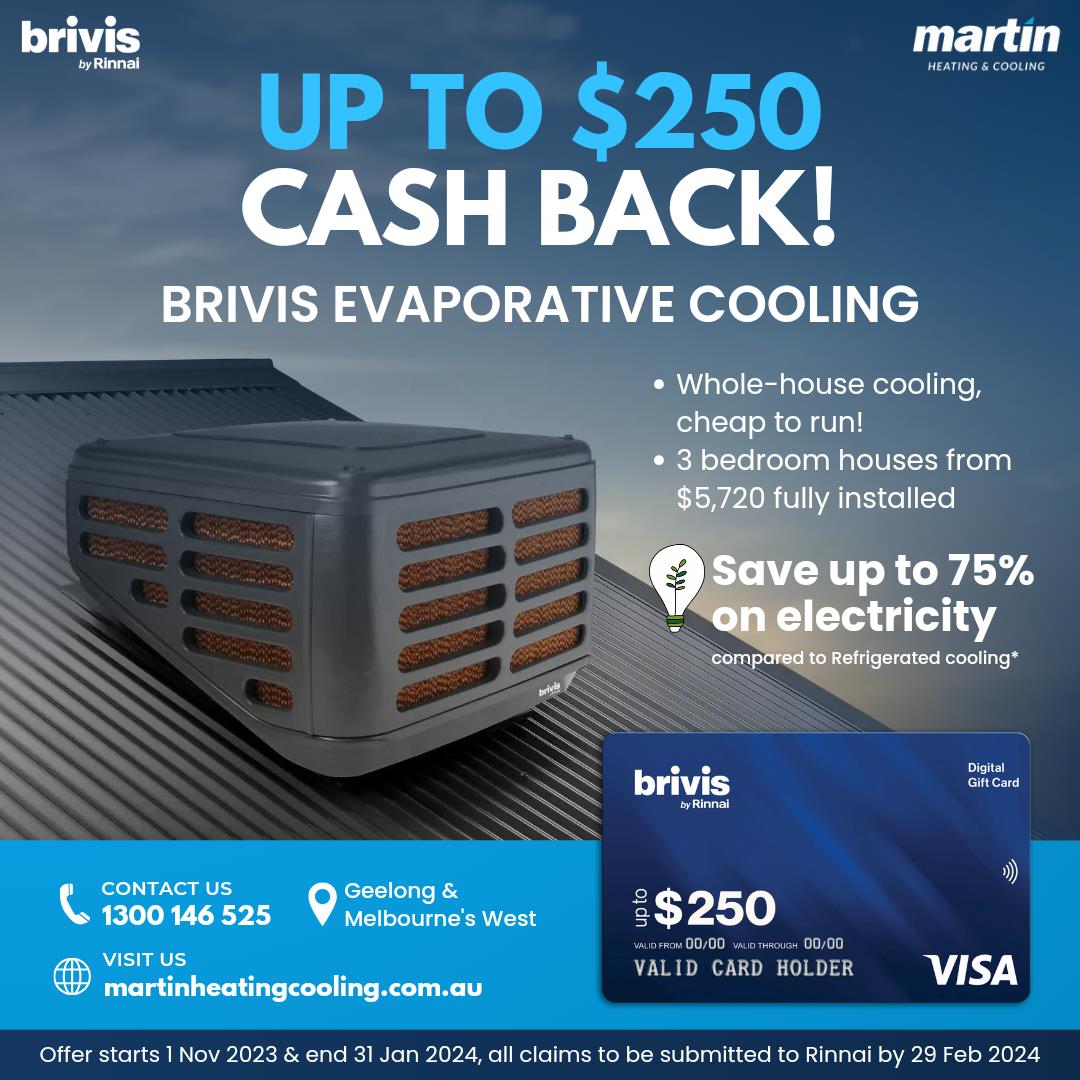 Brivis Evaporative Cooler cashback offer, up to $250 visa gift card